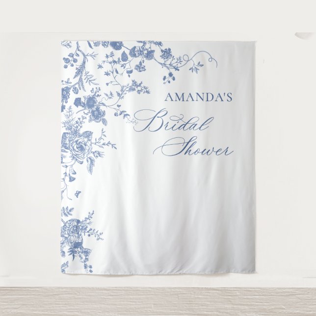 Tapiz Victoriano Dusty Blue Floral Bridal Shower (Anverso)