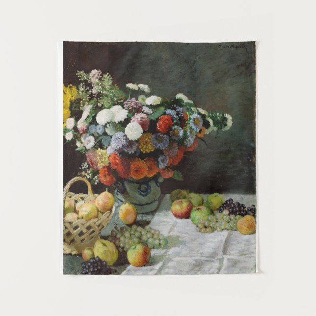 Tapiz Vida residual de Monet con flores y fruta (Anverso)