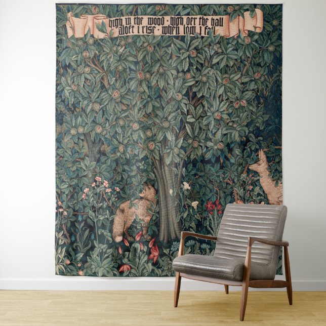 Tapiz Vida silvestre William Morris Greenery Fox (In situ)