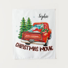 Tapiz Vieja película de Navidades de camiones rojos