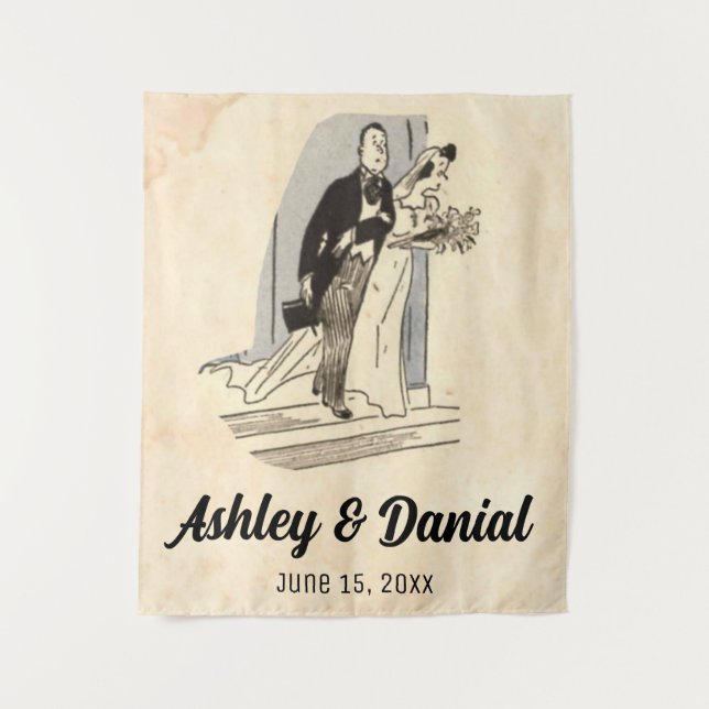 Tapiz Viejo Retro Viejo recién Casado Boda Groom (Anverso)