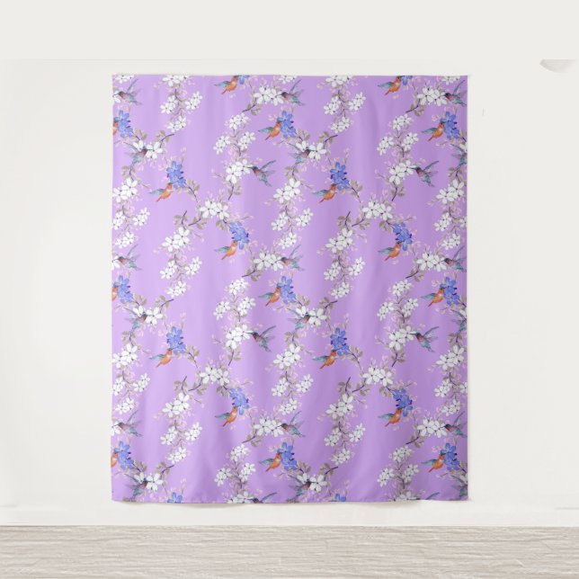 Tapiz viintage birds purple botanical wallpaper (Anverso)