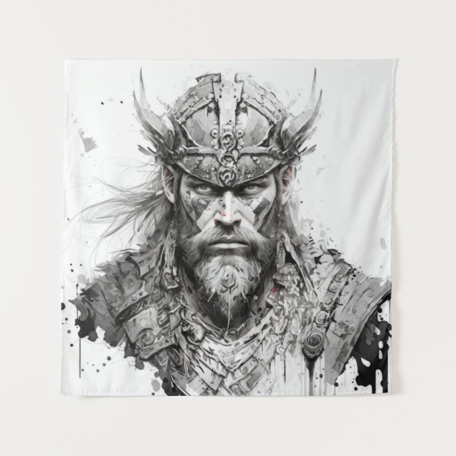 Tapiz Viking Warrior Retrato Pintura Histórica (Anverso)