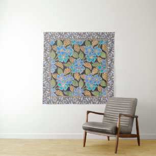 Tapiz Vincapervinca azul ornamentada floral Art Nouveau 