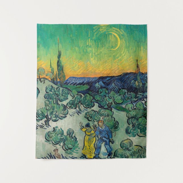 Tapiz Vincent van Gogh - Paisaje iluminado por luna con  (Anverso)