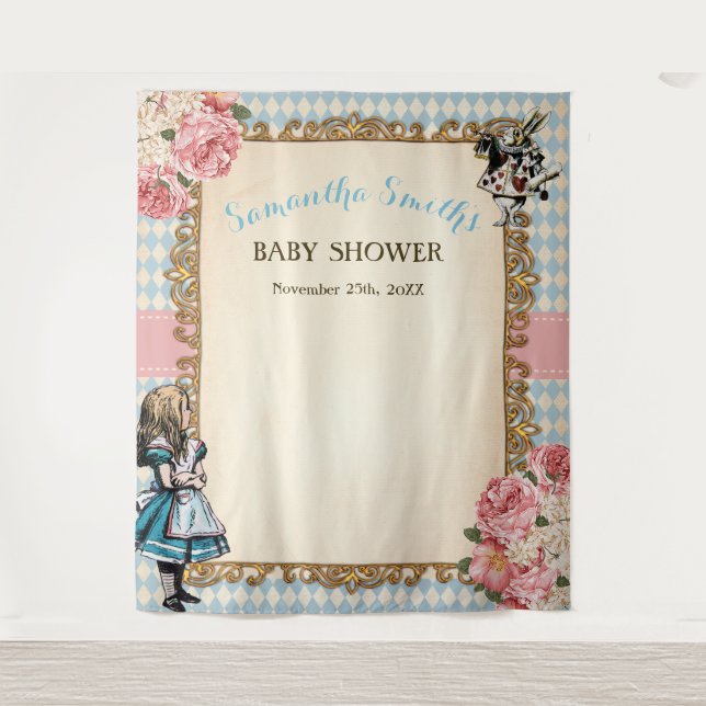 Tapiz Vintage Alice in Wonderland Welcome Baby Shower (Anverso)