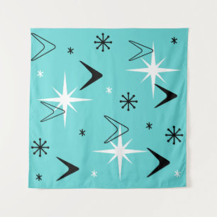 Tapiz Vintage Boomerangs y Estrellas Turquesa de los 50
