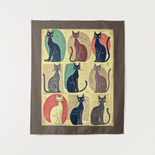 Tapiz Vintage Cats Modernos De Mediano Siglo