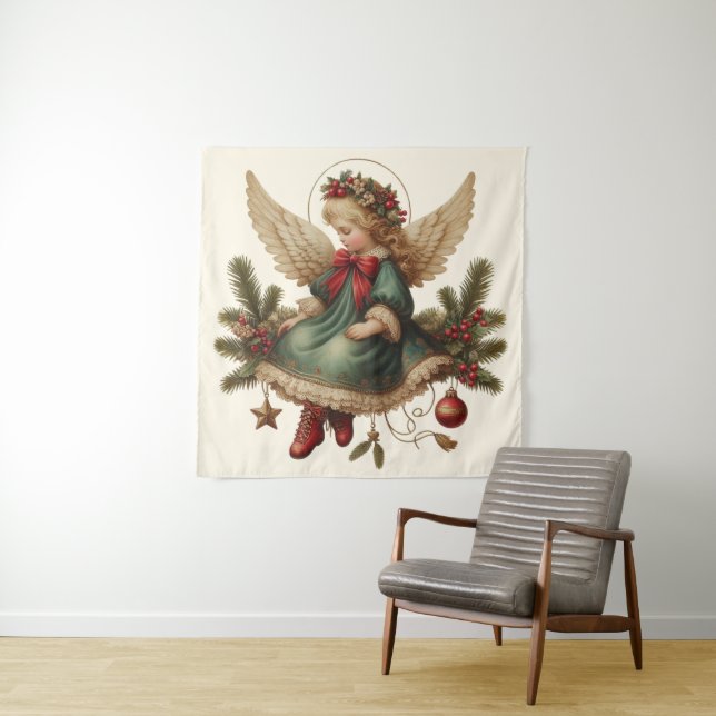 Tapiz Vintage Christmas Angel Tapestry (In situ)