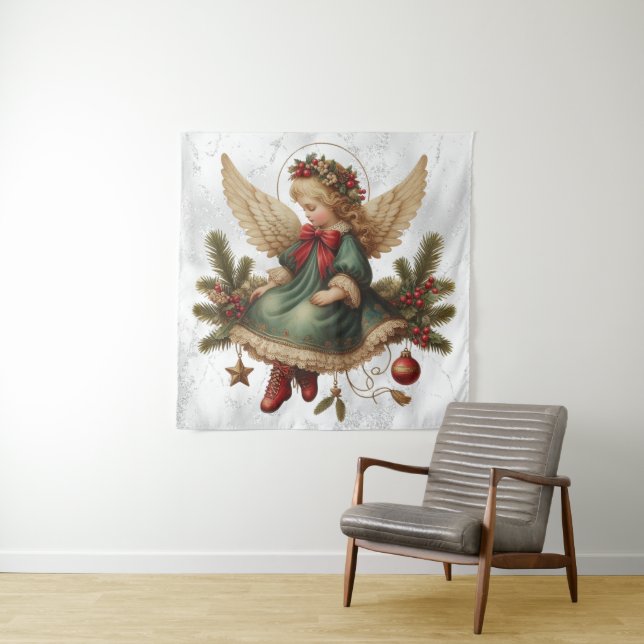 Tapiz Vintage Christmas Angel Tapestry (In situ)