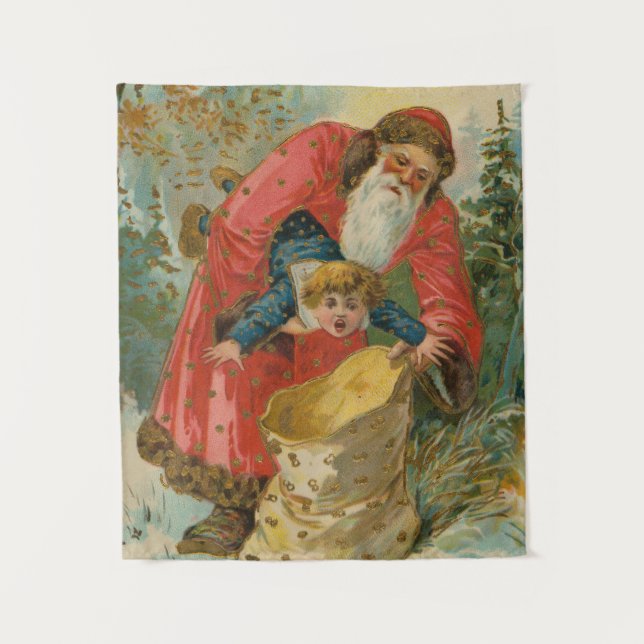 Tapiz Vintage Christmas Card, Santa Claus, Naughty Child (Anverso)