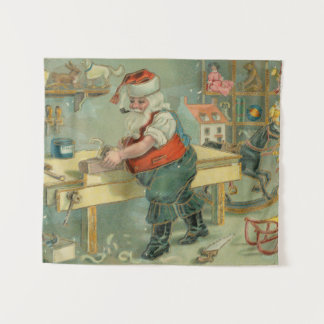 Tapiz Vintage Christmas Card - Santa in his Workshop