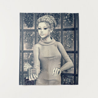 Tapiz Vintage Christmas Girl - Beautiful Holiday Present