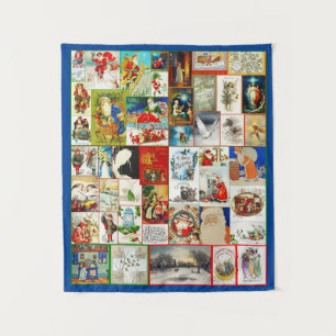 Tapiz Vintage Collage navideño de amigos secretos y esce