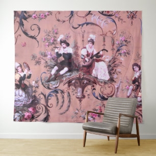 Tapiz Vintage French Pink Toile Estilo Victoriano Floral