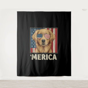 Tapiz Vintage Golden Retriever 'Bandera Merica