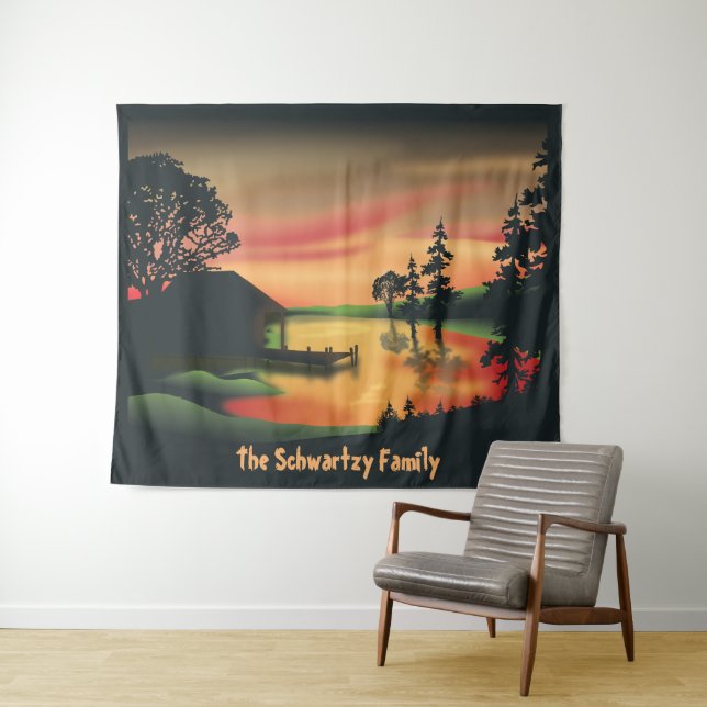Tapiz Vintage Green Naranja Red Landscape Sunset (In situ (horizontal))