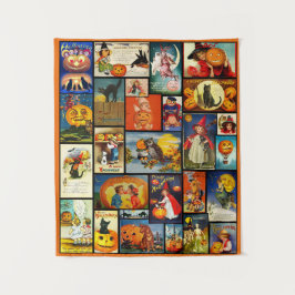 Tapiz Vintage Halloween Cards Collage Tapestry