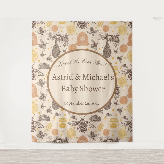 Tapiz Vintage Honey Bumblebee Baby Shower (Anverso)