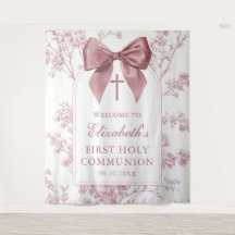 Vintage Pink Bow Holy Communion Photo Backdrop