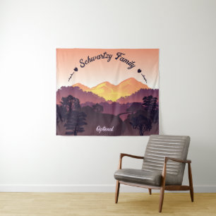 Tapiz Vintage Purple Yellow Farmhouse Mountain Sunset
