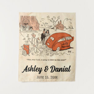 Tapiz Vintage Retro Old Bride Y Groom Funny Boda