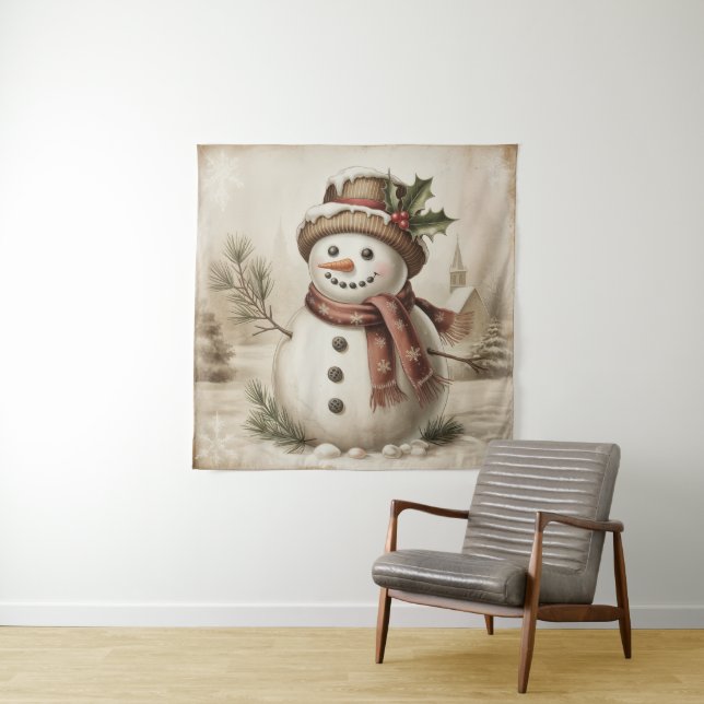 Tapiz Vintage Snowman Tapestry (In situ)