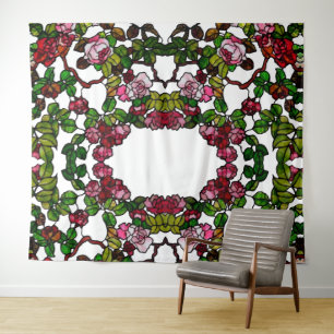 Tapiz Vintage Tiffany Vidrio Manchado Rosas rosadas y ro