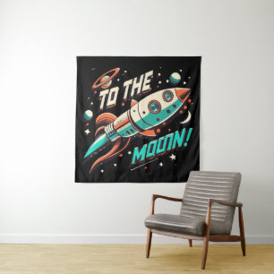 Tapiz Vintage To The Moon Rocket ship