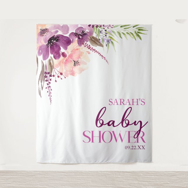 Tapiz Violet Magenta Purple Floral Baby Shower (Anverso)