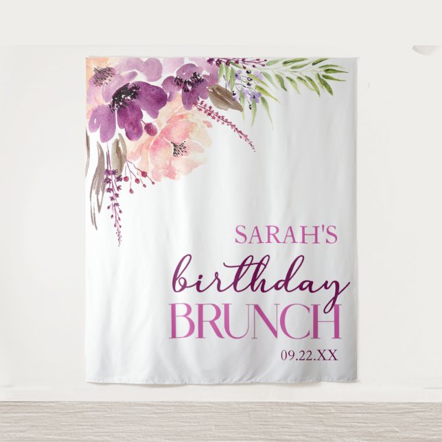 Tapiz Violet Magenta Purple Floral Birch Brunch (Anverso)