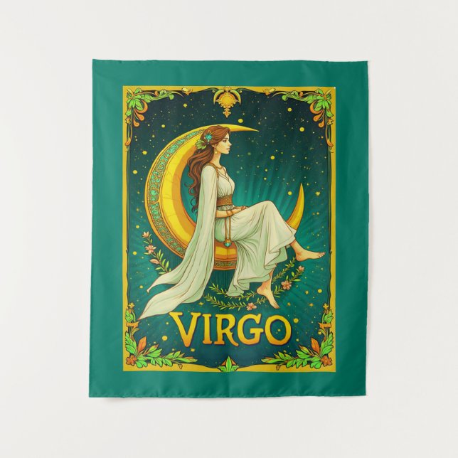 Tapiz Virgo Maiden sentada en la luna creciente (Anverso)