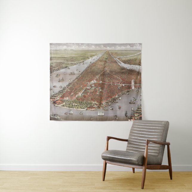 Tapiz Vista aérea de Manhattan, Nueva York, Estados Unid (In situ (horizontal))