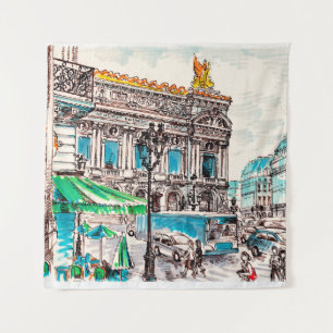 Tapiz  Vista de la calle de París del teatro Wicks cafe 