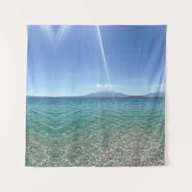 Tapiz Vista del agua cristalina Blue Sky Beach Vibe Tran (Anverso)