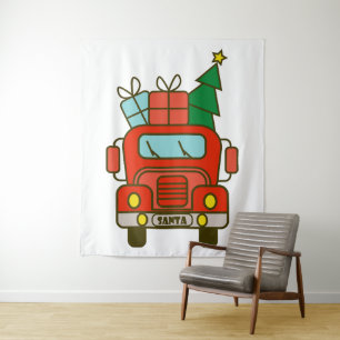 Tapiz Vista frontal del camión Santa Feliz Navidad