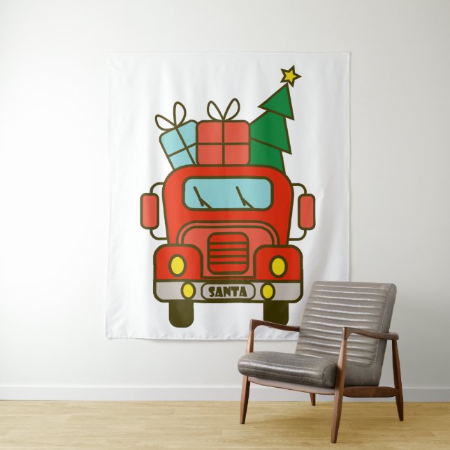 Tapiz Vista frontal del camión Santa Feliz Navidad (In situ)