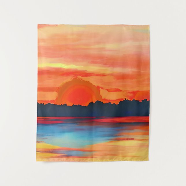 Tapiz Vivid Ocean Sunset en Fiery Naranja (Anverso)