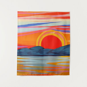 Tapiz Vivid Ocean Sunset Over Mountains