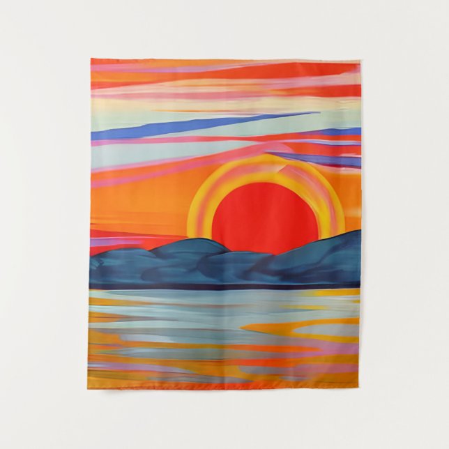 Tapiz Vivid Ocean Sunset Over Mountains (Anverso)