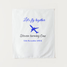 Tapiz Volemos juntos primer cumpleaños avión azul platea