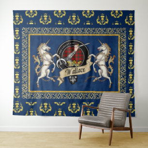 Tapiz Wallace Clan Badge & Tartan w/Unicorns