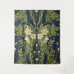 Tapiz Walter Crane Vintage Navy Patrón de Lirio Blanco