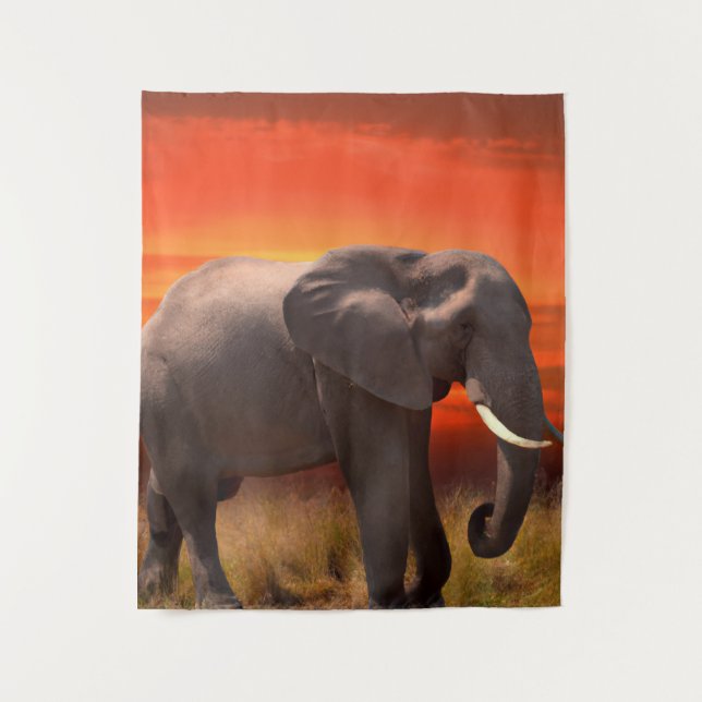 Tapiz Wandkleed met Afrikaanse olifant en zonsondergang (Anverso)