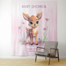 Watercolor Baby Deer Flores Rosa fondo