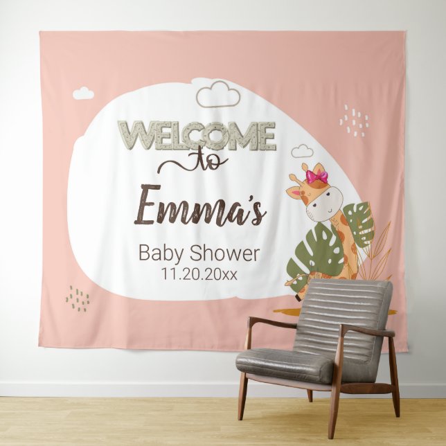 Tapiz Watercolor Baby Giraffe, Bienvenidos a Baby Shower (In situ (horizontal))