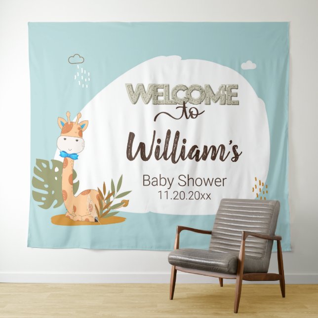 Tapiz Watercolor Baby Giraffe, Bienvenidos A Baby Shower (In situ (horizontal))