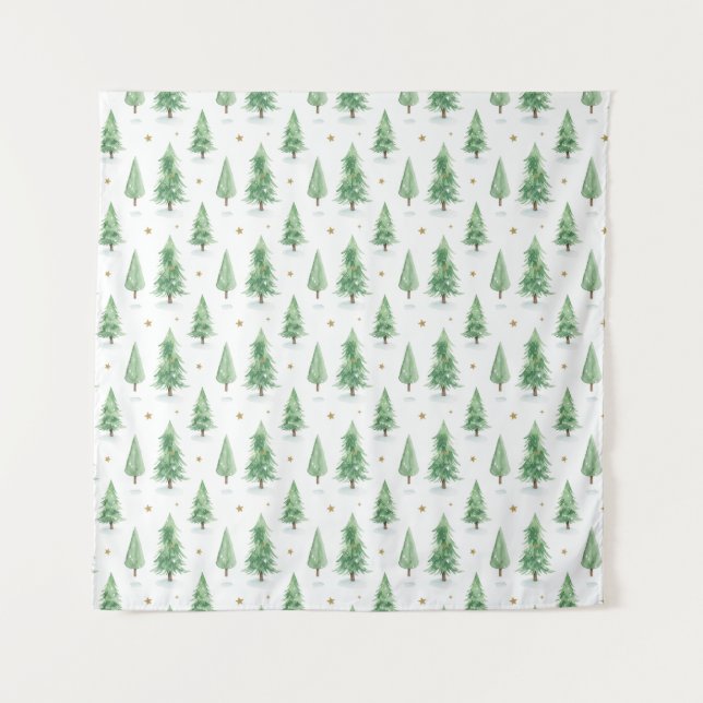 Tapiz Watercolor Christmas Trees Seamless Pattern (Anverso)