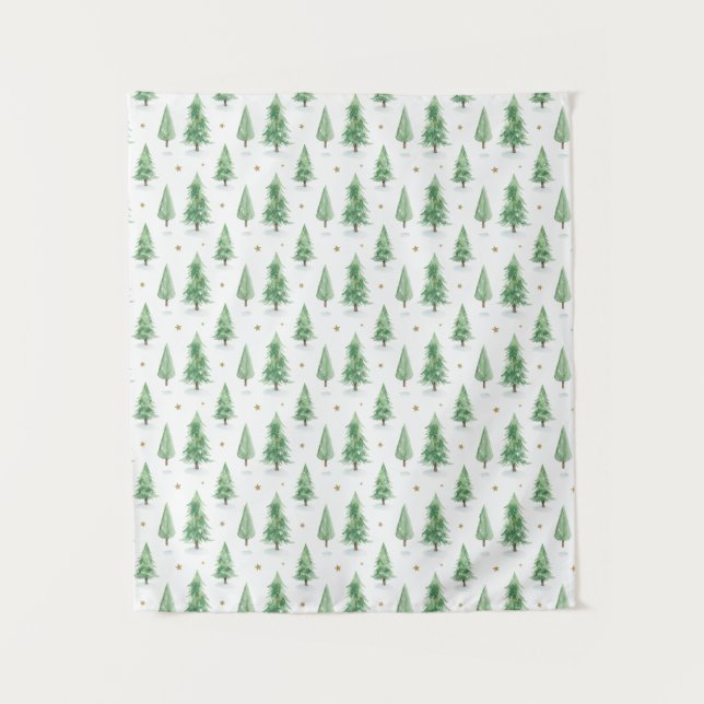 Tapiz Watercolor Christmas Trees Seamless Pattern (Anverso)