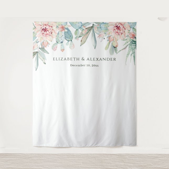 Tapiz Watercolor Desert Cactus Wedding Welcome Backdrop (Anverso)